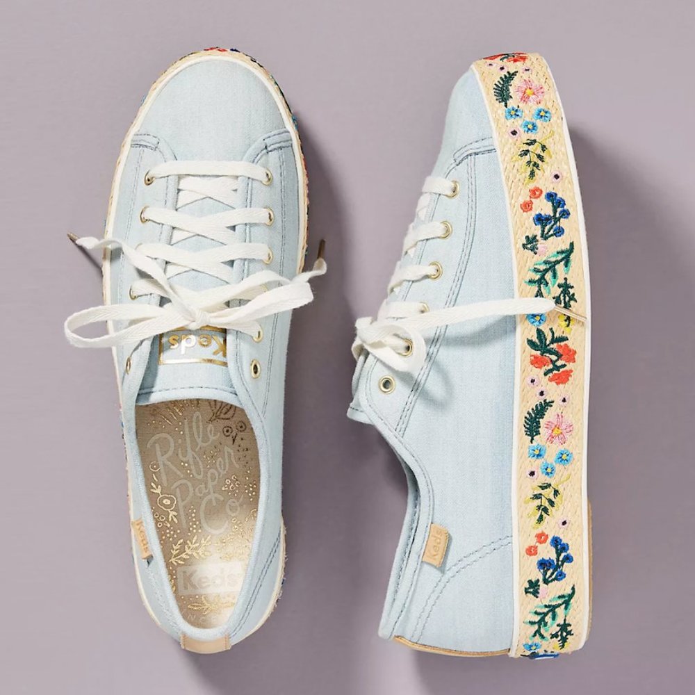 Anthropologie Keds x Rifle Paper Co. Rosalie Embroidered Triple Kick Sneakers 10